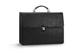 Επαγγελματική τσάντα σε μαύρο χρώμα από γνήσιο δέρμα με σχέδιο στρουθοκαμήλου снимка