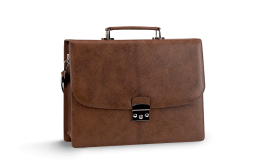 Επαγγελματική τσάντα σε καφέ χρώμα από γνήσιο δέρμα με σχέδιο φιδιού снимка