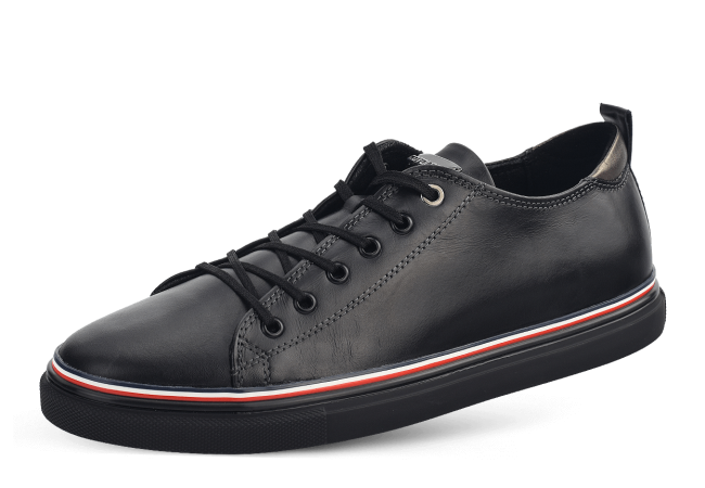 Ανδρικά αθλητικά χαμηλά παπούτσια σε μαύρο με λευκή και κόκκινη λωρίδα φωτογραφία 2